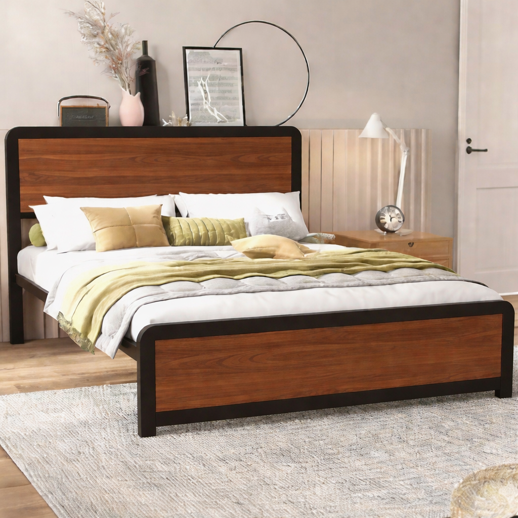 Sparkenzy Steel Bed with wooden Head and Foot Board | King/queen/double/single
