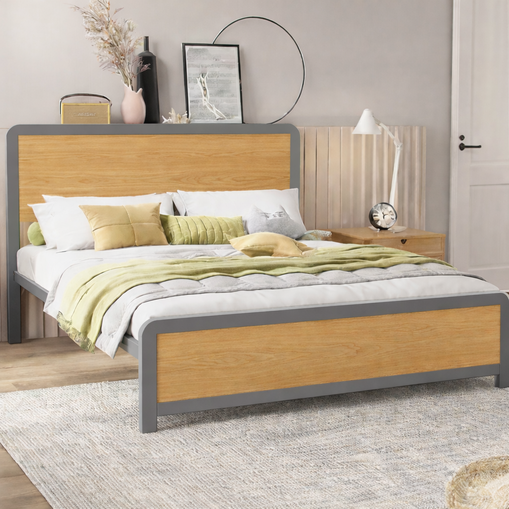 Sparkenzy Steel Bed with wooden Head and Foot Board | King/queen/double/single