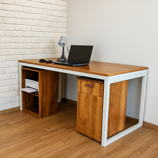 Sparkenzy Modern Office desk | Laptop and Desktop Table with printer rack and under cabinet