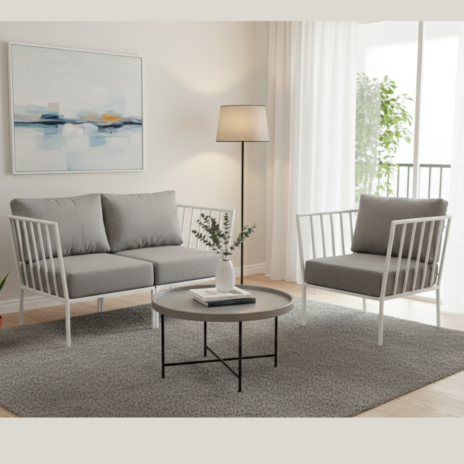 Sparkenzy Modern Steel Sofa with Cushion- Suitable for Outdoor/Indoor/Patio-3,4,5,6 Seater