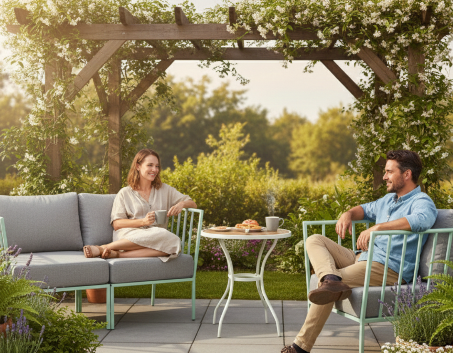 Sparkenzy Modern Steel Sofa with Cushion- Suitable for Outdoor/Indoor/Patio-3,4,5,6 Seater