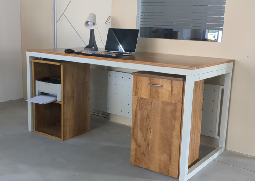 Sparkenzy Modern Office desk | Laptop and Desktop Table with printer rack and under cabinet