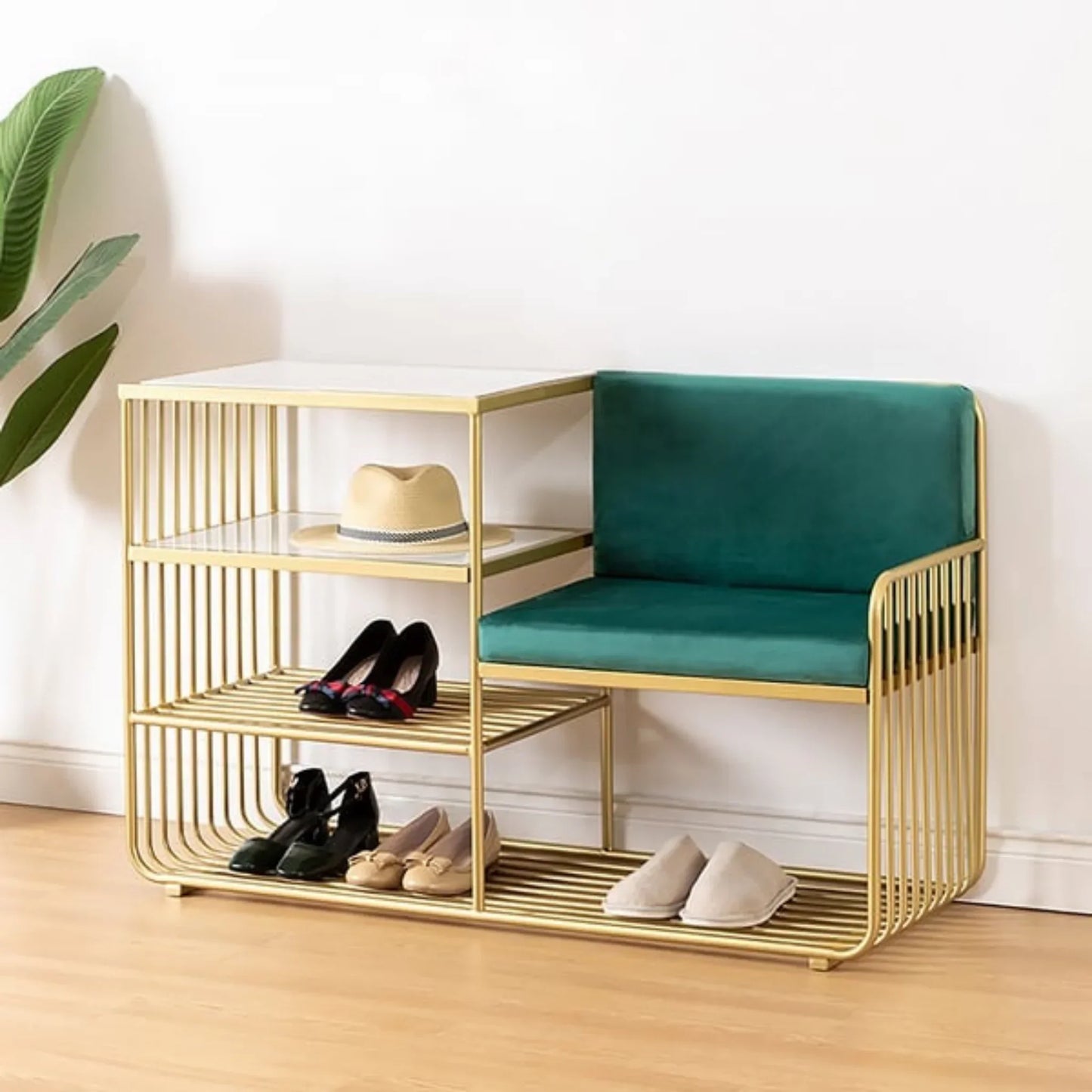 Sparkenzy Modern Shoe rack with Seat | Metal slipper stand