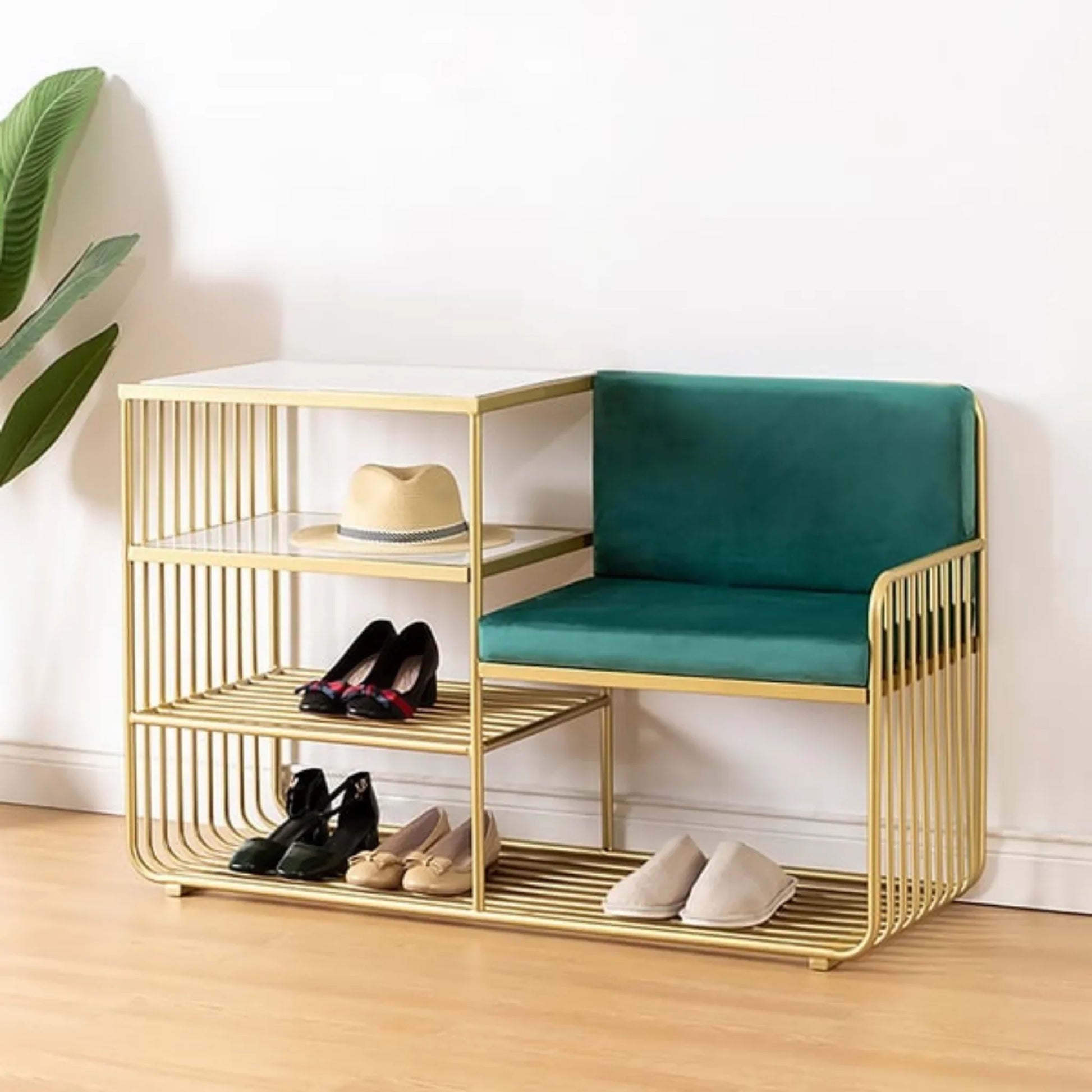 Sparkenzy Modern Shoe rack with Seat | Metal slipper stand
