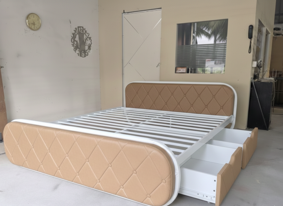 Sparkenzy Premium Upholstered Metal Bed with Storage Cushioned Bed