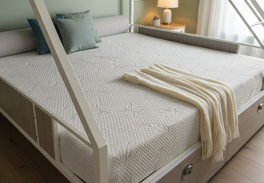 Sparkenzy Modern Steel Bed with Dual Comfort Mattress 6" with Bamboo fabric combo