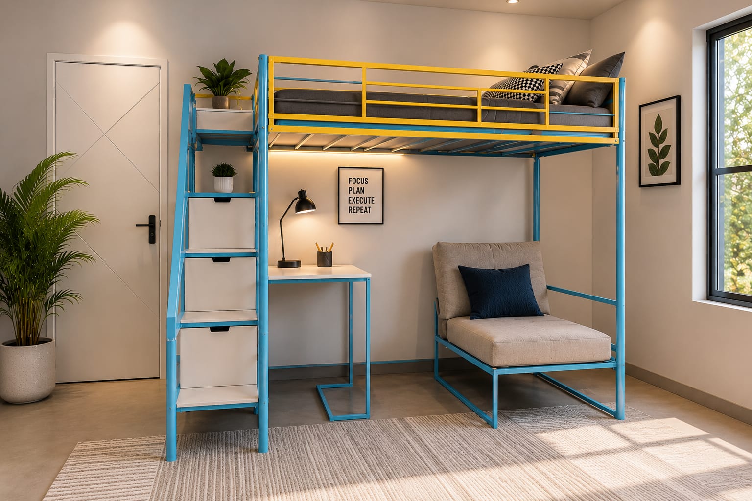Loft bed with sofa and study desk
