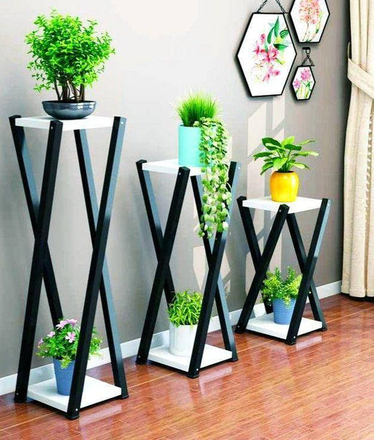Sparkenzy X-type metal plant stand for indoor plants | Pack of 3