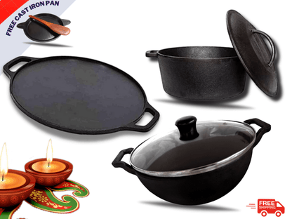 Sparkenzy cast iron dosa tawa | iron kadai | dutch oven | Combo