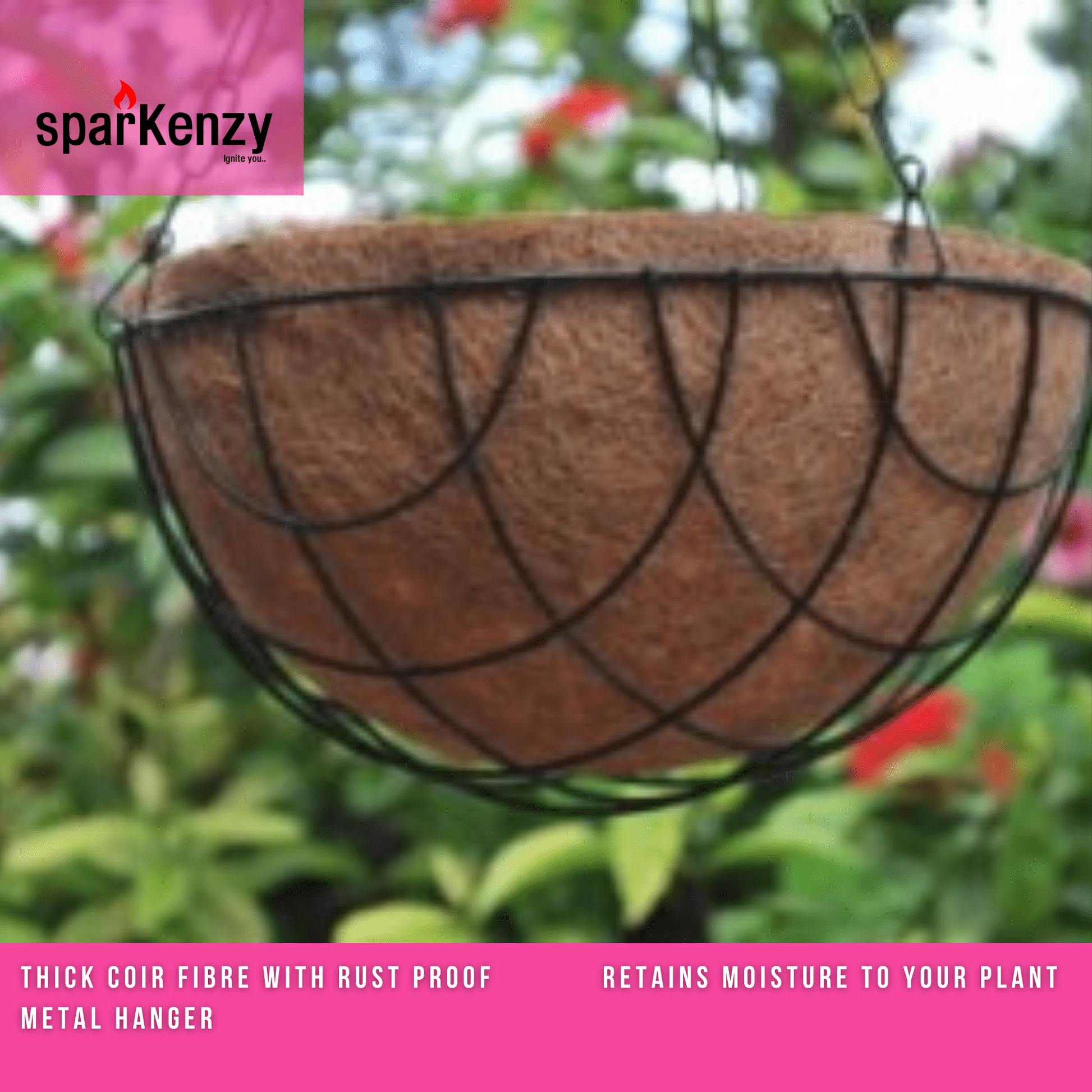 Sparkenzy 8 Inch Coir Hanging Basket | Coir Hanging Pots for Garden