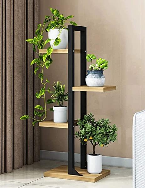 HD designer 4 - shelf Iron Flower pot stand for Indoor and Outdoor plants | Iron plant stand with Plywood Shelf