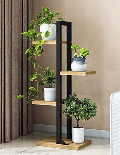 HD designer 4 - shelf Iron Flower pot stand for Indoor and Outdoor plants | Iron plant stand with Plywood Shelf