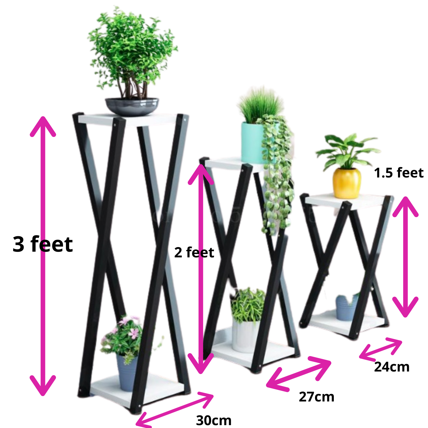 Sparkenzy X-type metal plant stand for indoor plants | Pack of 3