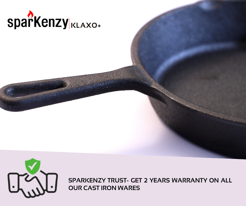 Sparkenzy Pre seasoned Cast iron Skillet 10 inch | Fish fry pan 9 inch | dutch oven | Combo