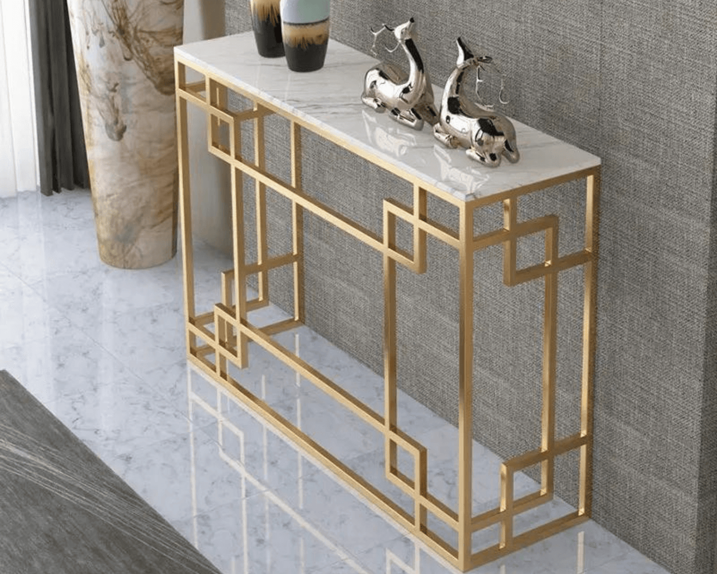 Sparkenzy Console Table| Hallway table for Living Room with glossy artificial Marble Top | Foyer table