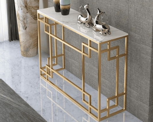 Sparkenzy Console Table| Hallway table for Living Room with glossy artificial Marble Top | Foyer table