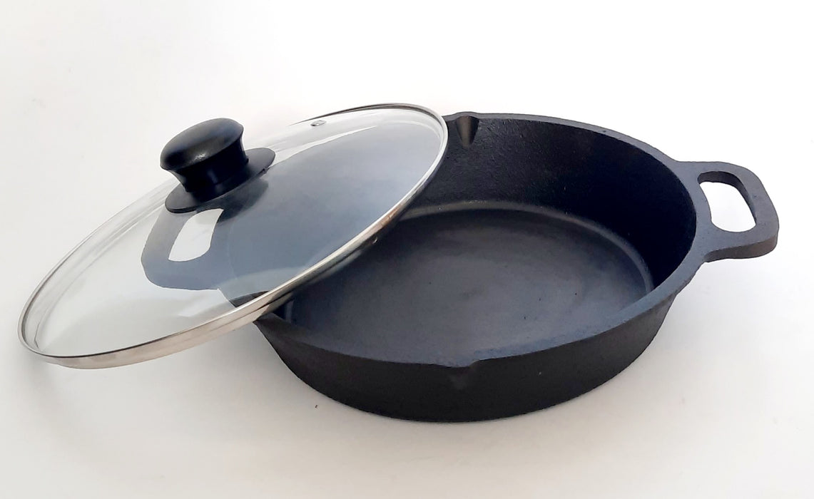 Sparkenzy Cast Iron Skillet with lid | Pizza Pan | Pre Seasoned | Oven Compatible | 10 inch