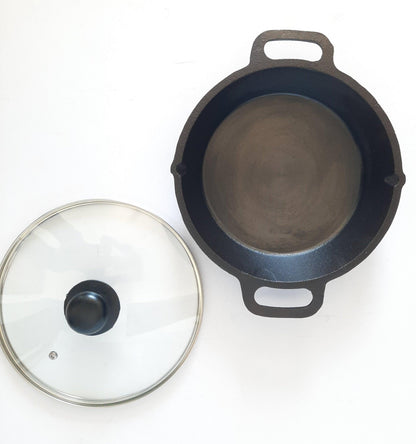 Sparkenzy Cast Iron Skillet with lid | Pizza Pan | Pre Seasoned | Oven Compatible | 10 inch