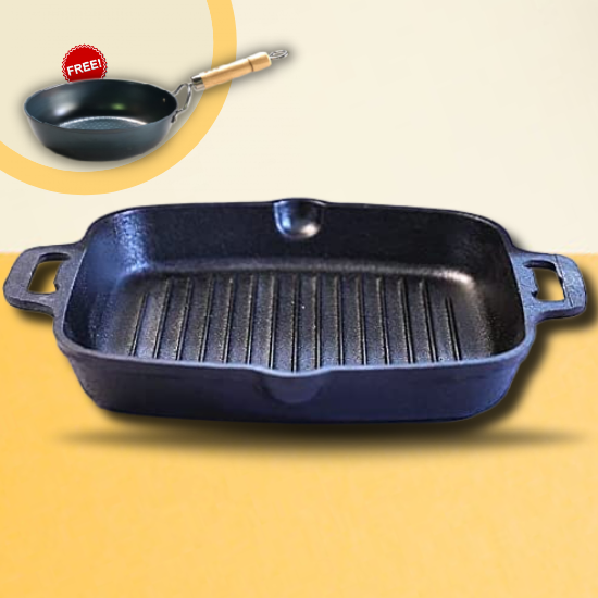 Sparkenzy Cast Iron Grill Pan | Griddle  Pre Seasoned 10 inch