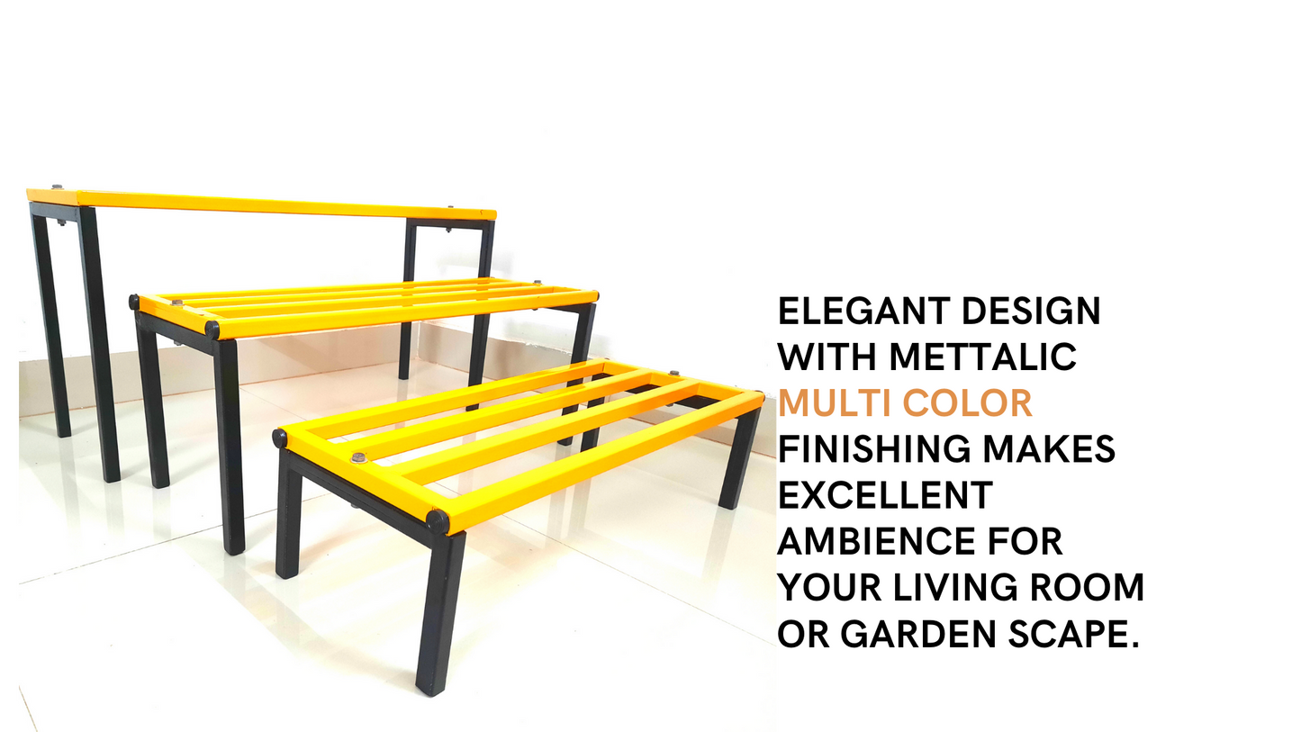 Sparkenzy HD 3 Step Multi Color Garden Flower Pot Stand for balcony | Gold and Black