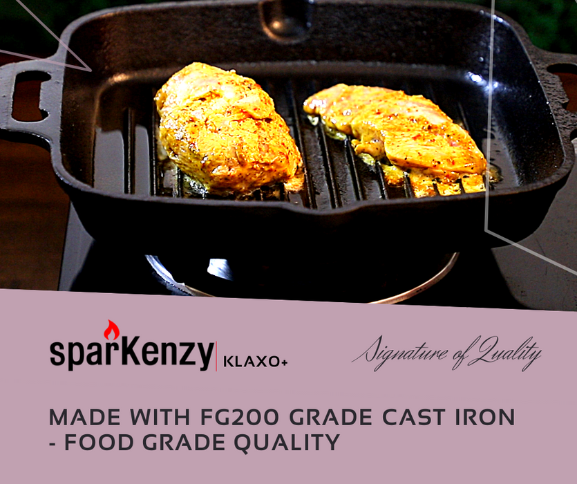 Sparkenzy Pre seasoned cast iron Dosa Tawa 12 inch | Paniyaram Pan 12 pit with lid 8 inch | Cast Iron Grill Pan | Combo