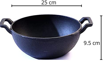Sparkenzy Cast Iron Kadai with lid| Vok | Pre Seasoned and Machined | 8inch | Cheenachatti | Lohi ki kadhai
