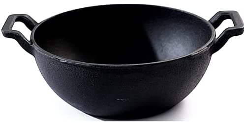 Sparkenzy Cast Iron Kadai with lid| Vok | Pre Seasoned and Machined | 8inch | Cheenachatti | Lohi ki kadhai