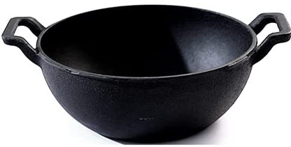 Sparkenzy Cast Iron Kadai with lid| Vok | Pre Seasoned and Machined | 8inch | Cheenachatti | Lohi ki kadhai