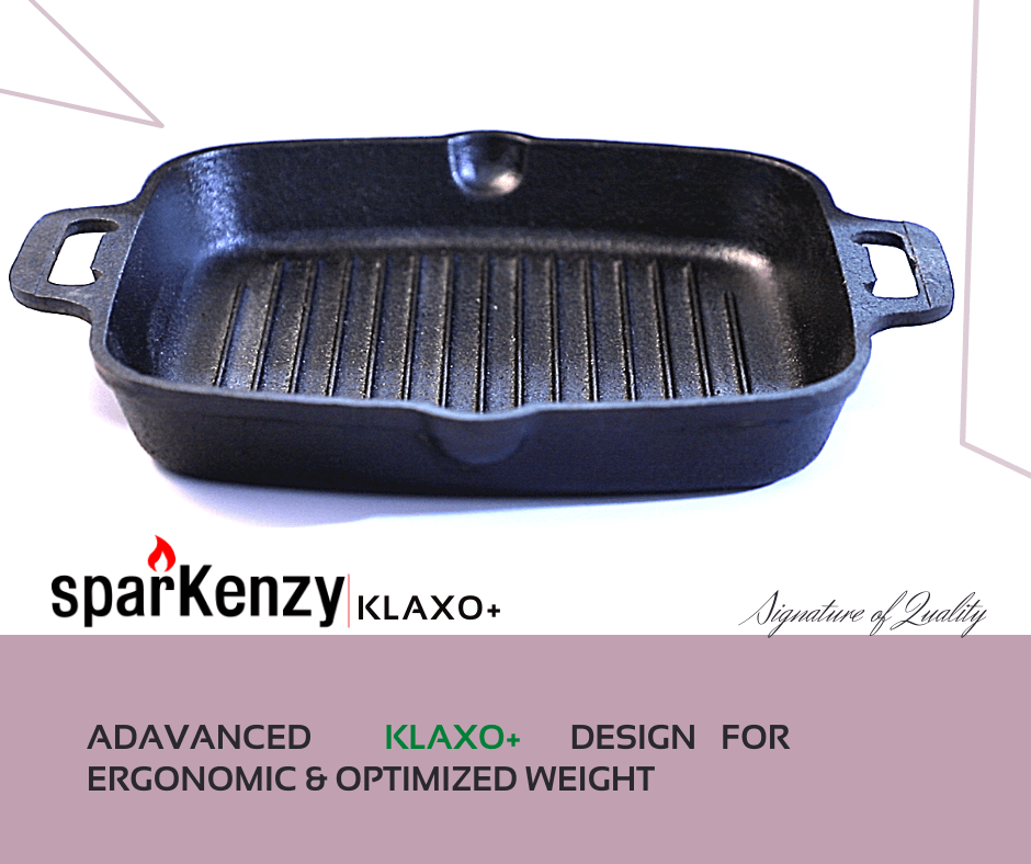 Sparkenzy Pre seasoned cast iron Dosa Tawa 12 inch | Paniyaram Pan 12 pit with lid 8 inch | Cast Iron Grill Pan | Combo