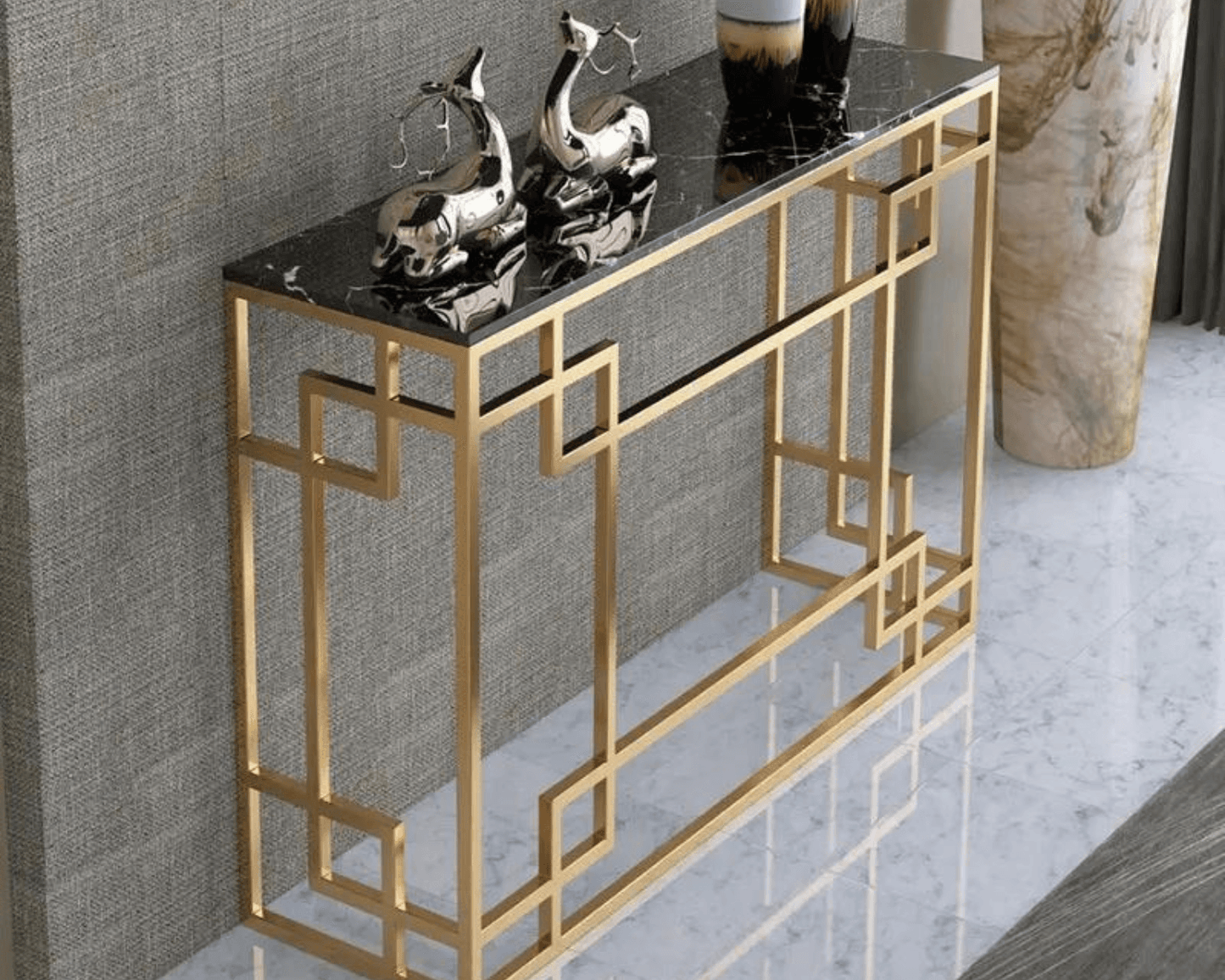 Sparkenzy Console Table| Hallway table for Living Room with glossy artificial Marble Top | Foyer table