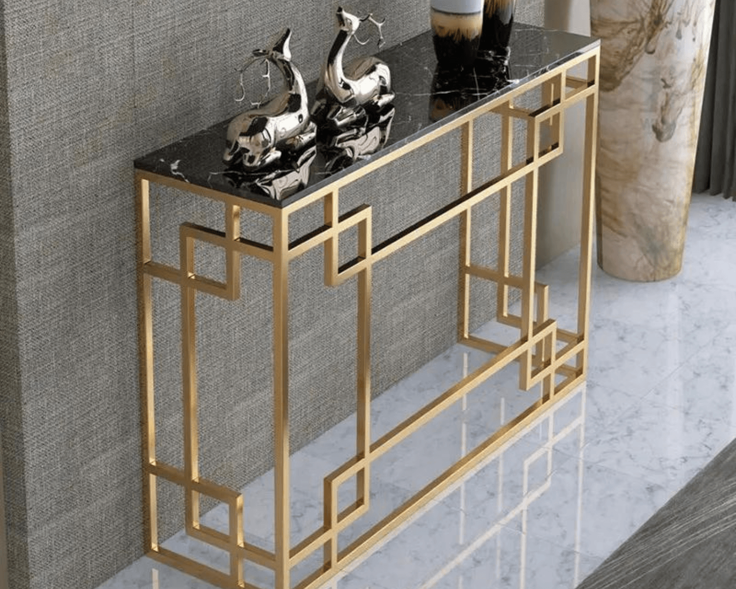 Sparkenzy Console Table| Hallway table for Living Room with glossy artificial Marble Top | Foyer table