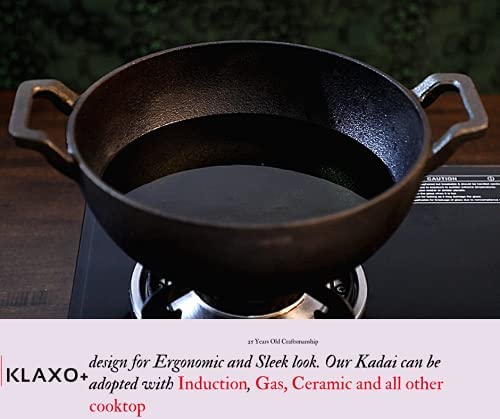 Sparkenzy Cast Iron Kadai with lid| Vok | Pre Seasoned and Machined | 8inch | Cheenachatti | Lohi ki kadhai