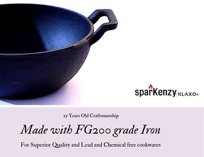 Sparkenzy Cast Iron Kadai with lid | Wok | Pre Seasoned | 10 inch