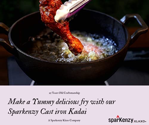 Sparkenzy Cast Iron Kadai with lid| Vok | Pre Seasoned and Machined | 8inch | Cheenachatti | Lohi ki kadhai