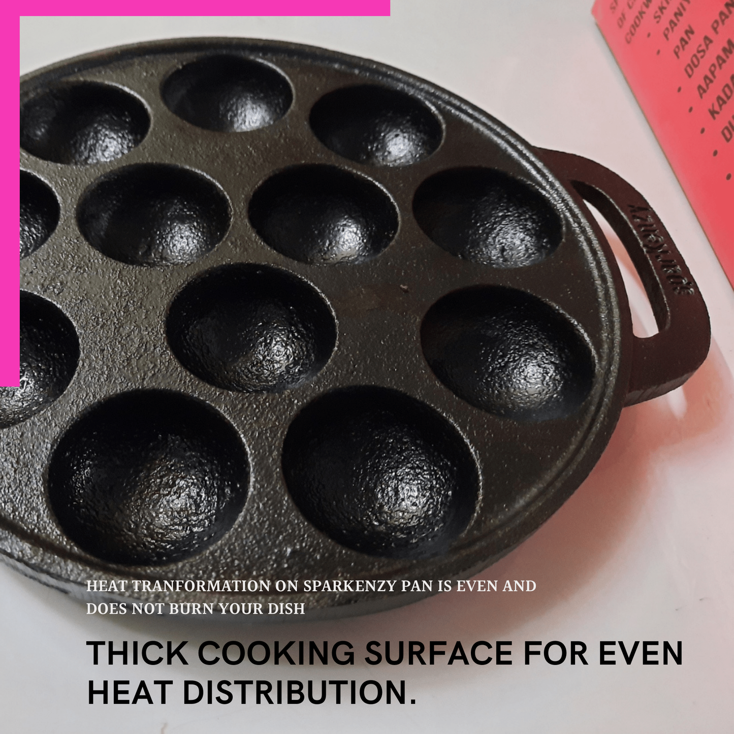 Sparkenzy Cast Iron Pre Seasoned Paniyaram with lid / Paddu Pan | 12 Pit | 8 inch