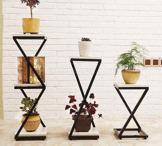Sparkenzy HD designer double Z type metal plant stand for indoor and outdoor plants | Pack of 3
