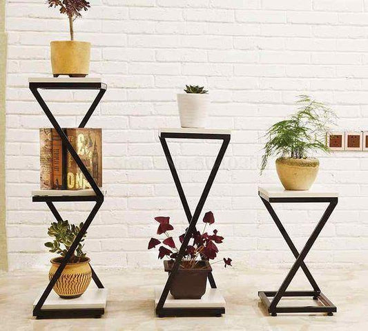 Sparkenzy HD designer double Z type metal plant stand for indoor and outdoor plants | Pack of 3