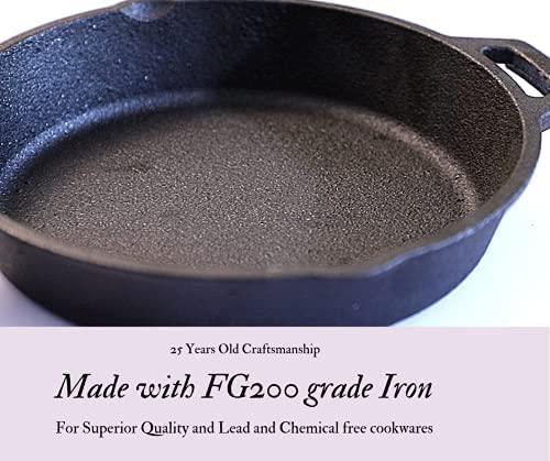 Sparkenzy Cast Iron Pre Seasoned Skillet Pan | Pizza Pan | Tawa | 10 inch