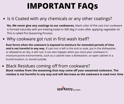 Sparkenzy Cast Iron tawa | Pre Seasoned | Dosa | Roti tawa 10 inch