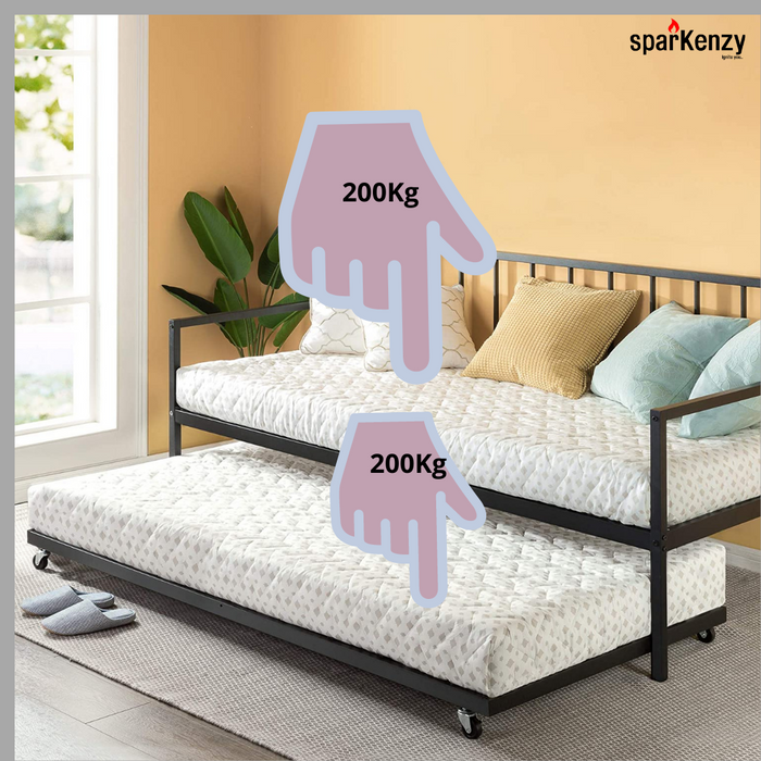 Sparkenzy Day Bed with trundle made with metal | Sofa cum metal bed for living room