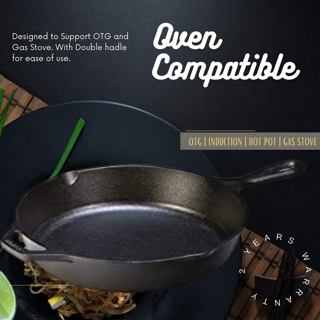 Sparkenzy Cast Iron Pre Seasoned Skillet Pan | Pizza Pan | Tawa | 10 inch