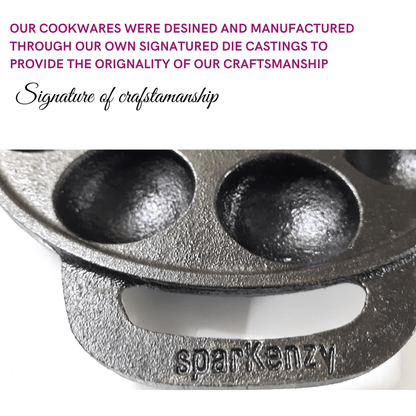 Sparkenzy Cast Iron Pre Seasoned Paniyaram with lid / Paddu Pan | 12 Pit | 8 inch