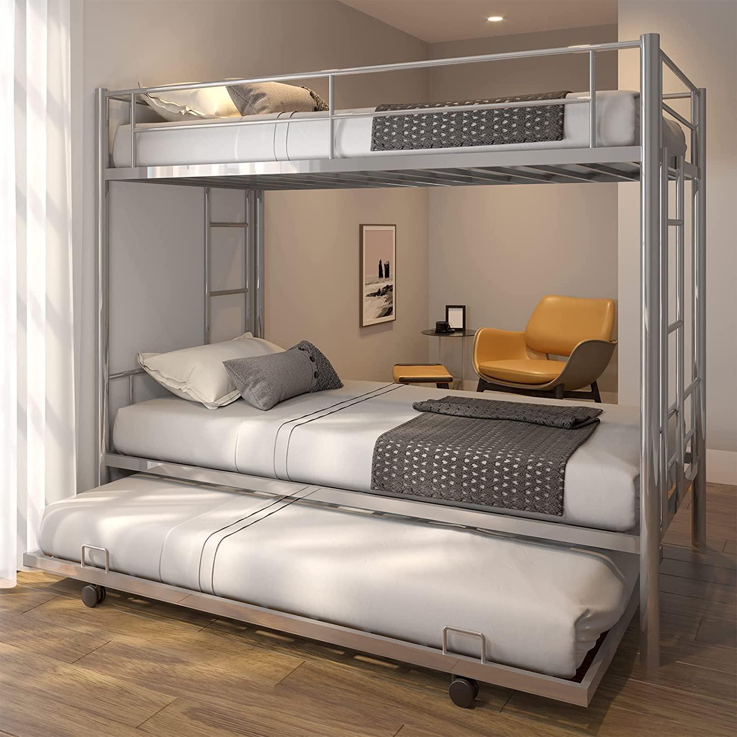 Sparkenzy HD Metal Bunk Cot with trundle for Adults and kids | Triple Bunk Bed
