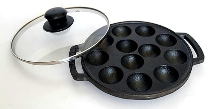 Sparkenzy Pre seasoned Cast iron Skillet 10 inch | kadai 10 inch | Paniyaram pan 12 pit | Cast Iron Grill Pan | Combo