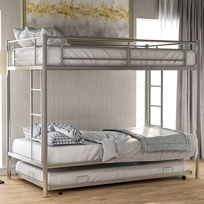 Sparkenzy HD Metal Bunk Cot with trundle for Adults and kids | Triple Bunk Bed