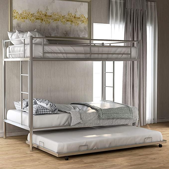 Sparkenzy HD Metal Bunk Cot with trundle for Adults and kids | Triple Bunk Bed