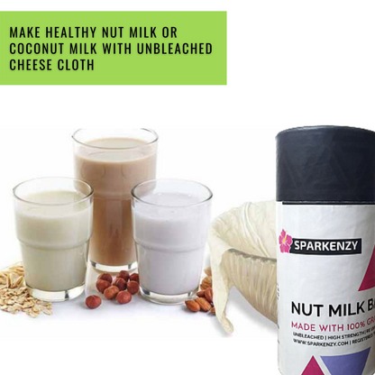 Sparkenzy Unbleached Nut Milk Bag | Muslin Cloth | Cheese Making | Strainer