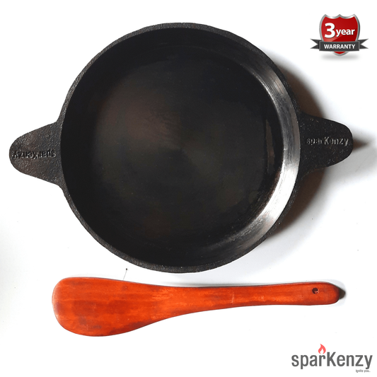 Sparkenzy Cast Iron Pre Seasoned Frying Pan | Fish Fry | Pizza Pan | Tawa | 10 inch