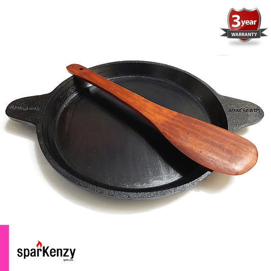 Sparkenzy Cast Iron Pre Seasoned Fry Pan | Pizza Pan | Tawa | 9 inch