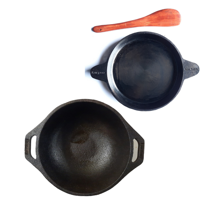 Sparkenzy Pre seasoned Cast iron Kadai 10 inch | Fish fry pan 9 inch | Combo - Sparkenzy.com